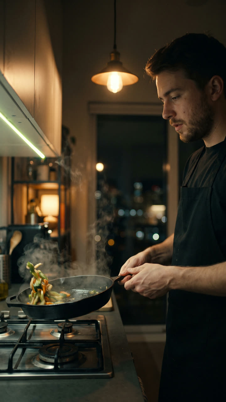 A cooking video in a kitchen — sample card from the Spy feed